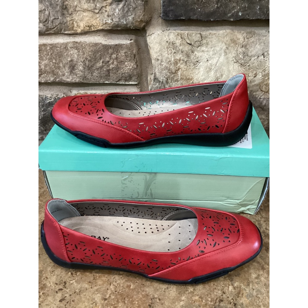 Array Jordan Red Laser Cut Perforated Slip On Ballet Flats Womens 8 New